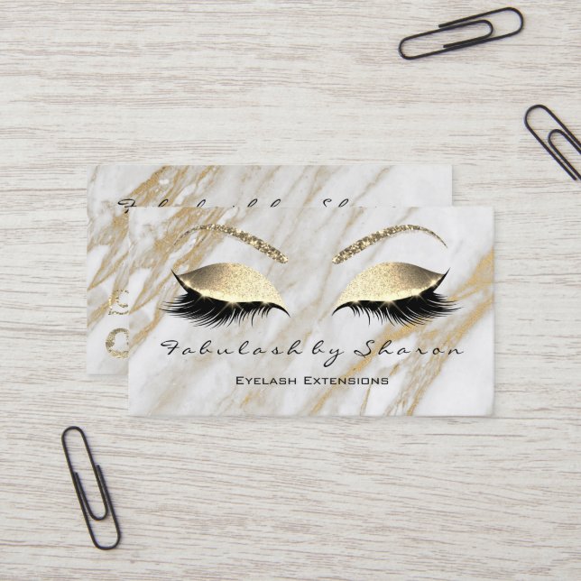 Lashes Extension Snapchat, Instagram Gold Marble2 Business Card (Front/Back In Situ)