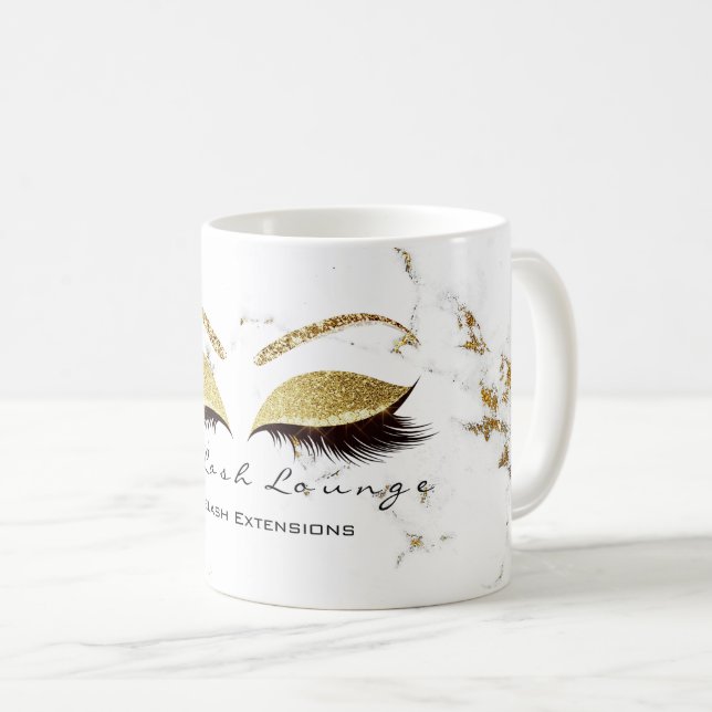 Lashes Extension Studio Name Makeup Marble Gold Coffee Mug (Front Right)