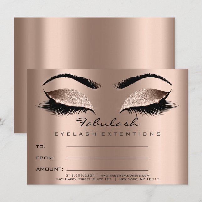 Lashes ExtensionRose Gold Makeup Certificate Gift Invitation (Front/Back)
