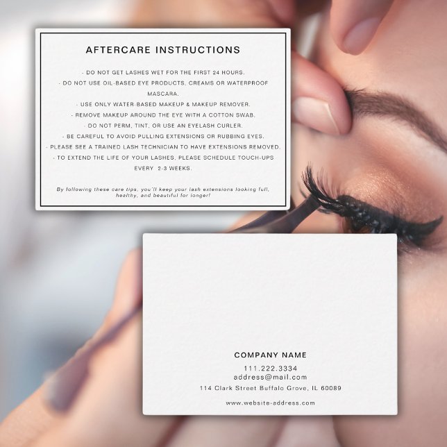 Lashes Extensions After Care Instructions Modern  Business Card (Creator Uploaded)