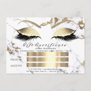 Lashes ExtensionWhite Gold Marble Certificate Gift Invitation