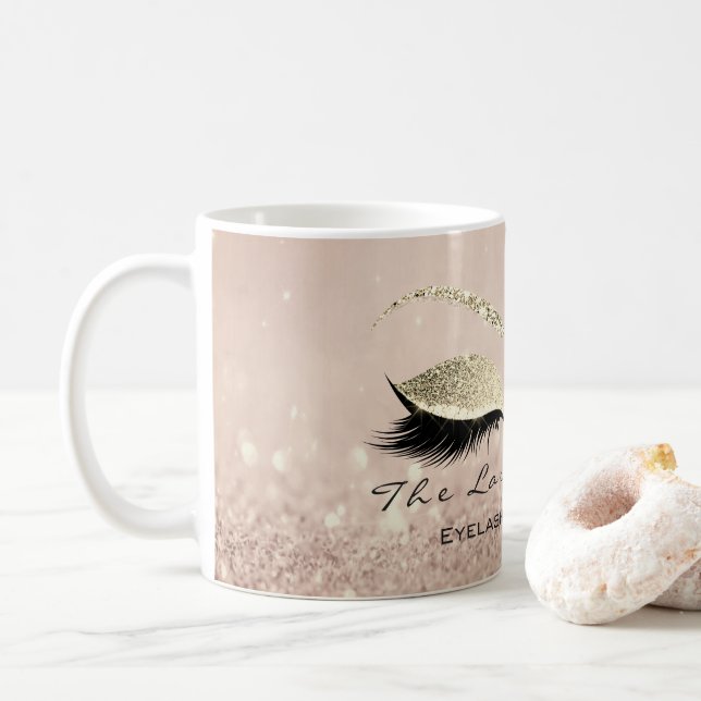 Lashes Extention Beauty Studio Body Gold Glitter Coffee Mug (With Donut)