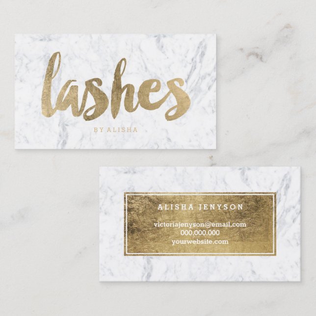 Lashes eye modern faux gold typography marble business card (Front/Back)