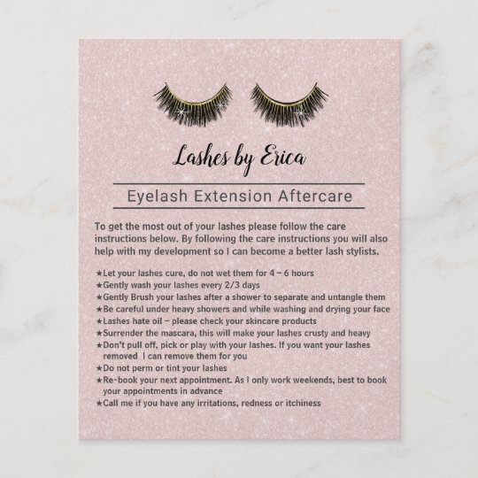 Lashes Eyelash Extensions Aftercare Instruction Flyer Zazzle.co.uk