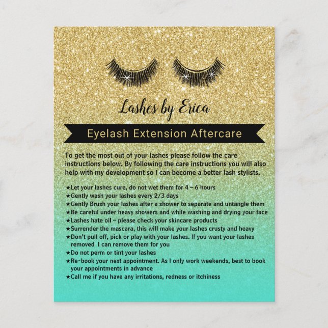 Lashes Eyelash Extensions Aftercare Instruction Flyer (Front)
