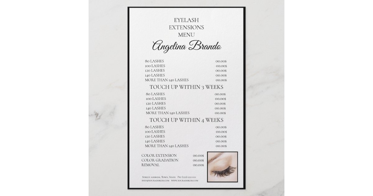 Lashes Eyelash Extensions White Price List Flyer | Zazzle.co.uk