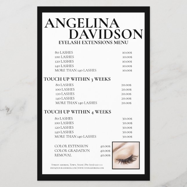 Lashes Eyelash Extensions White Price List Flyer (Front)