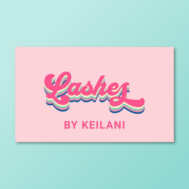 Lashes Eyelash Technician Groovy Retro Colourful Business Card (Groovy retro lashes business card on a turquoise background. )
