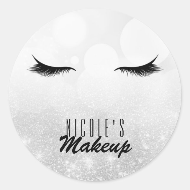 Lashes Eyelashes Extensions Silver Beauty Custom Classic Round Sticker (Front)
