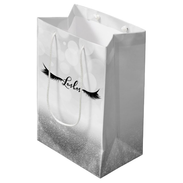 Lashes Eyelashes Extensions Silver Beauty Favour Medium Gift Bag (Front Angled)
