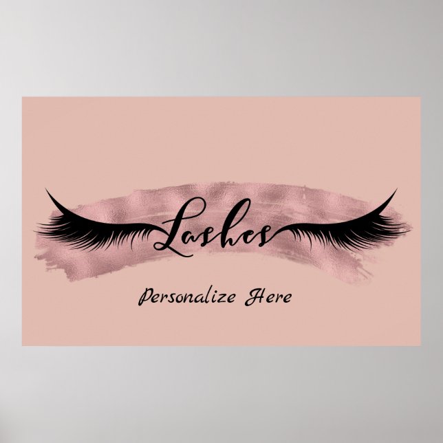Lashes Eyelashes Rose Gold Blush Pink Beauty Salon Poster (Front)