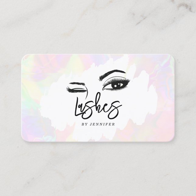 Lashes Eyes Brows Rose Holographic Pastel Unique Calling Card (Front)