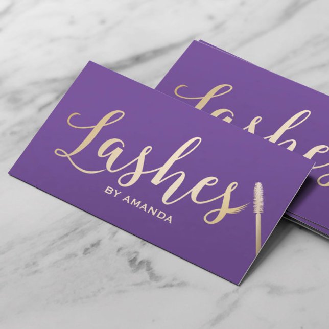 Lashes Eyes Makeup Artist Modern Purple & Gold Business Card (Creator Uploaded)
