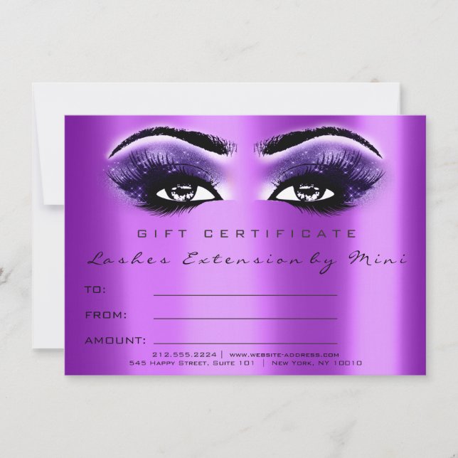 Lashes Eyes Purple Violet Makeup Certificate Gift (Front)