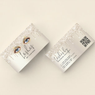 Lashes Glam Champagne Dripping Glitter Business Card