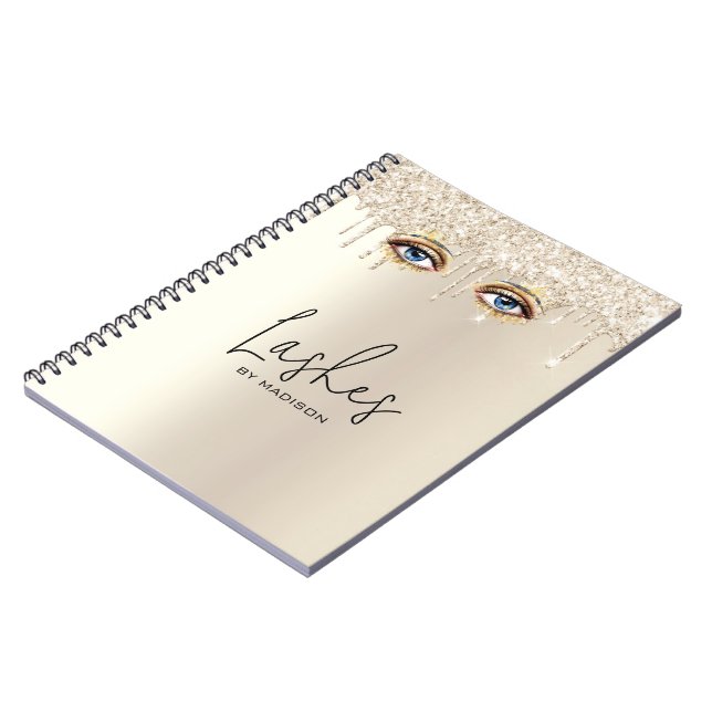 Lashes Glam Champagne Dripping Glitter Notebook (Left Side)
