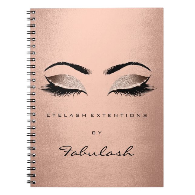 Lashes Glitter Eyes Makeup Blush Rose Gold Name Notebook (Front)