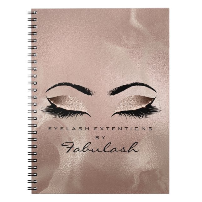 Lashes Glitter Eyes Makeup Blush Rose Gold Name Notebook (Front)