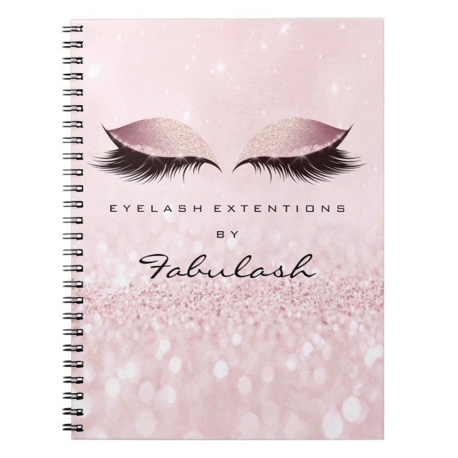 Lashes Glitter Eyes Makeup Pink Rose Girly Name Notebook (Front)