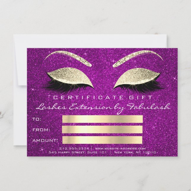 Lashes Gold Pink Makeup Artist Certificate Gift (Front)