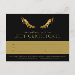 Lashes Gold Wings Black Gift Certificate Voucher Postcard