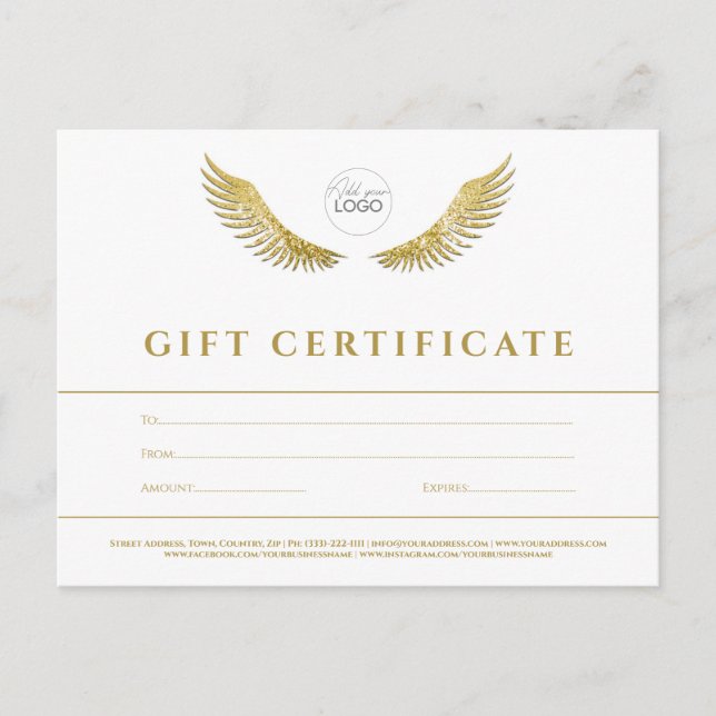 Lashes Gold Wings White Gift Certificate Voucher Postcard (Front)