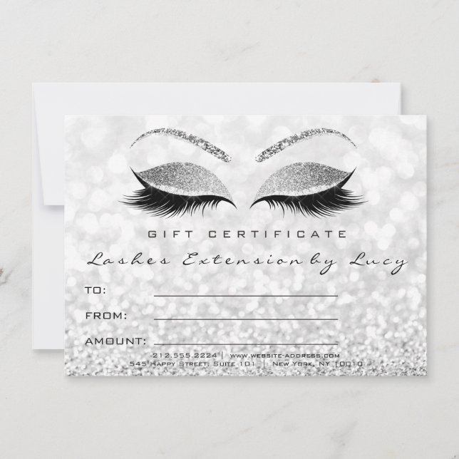 Lashes Grey Silver Makeup Certificate Gift Glitter (Front)