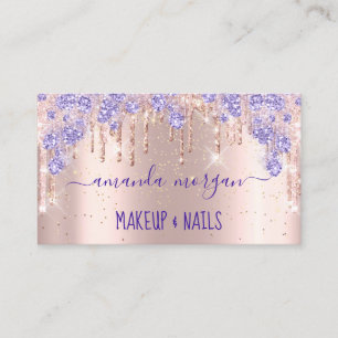 Lashes HairdresserMakeup Rose Purple Drips Glitter Business Card