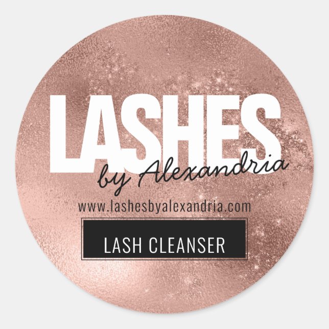 Lashes Lash Cleaner Rose Gold Sparkle Glitter Name Classic Round Sticker (Front)