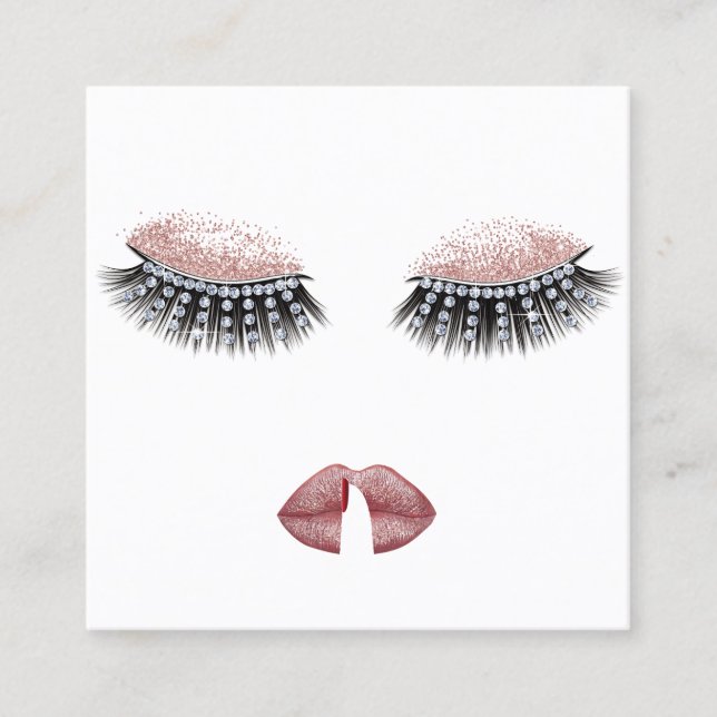 Lashes & Lips Makeup Artist Rose Gold Beauty Salon Square Business Card (Front)
