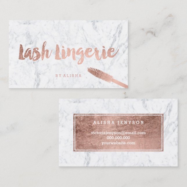 Lashes logo chic faux rose gold typography marble business card (Front/Back)