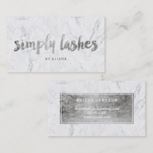 Lashes logo modern faux silver typography marble business card
