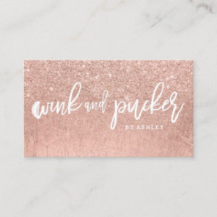 Lashes logo typography faux rose gold glitter business card