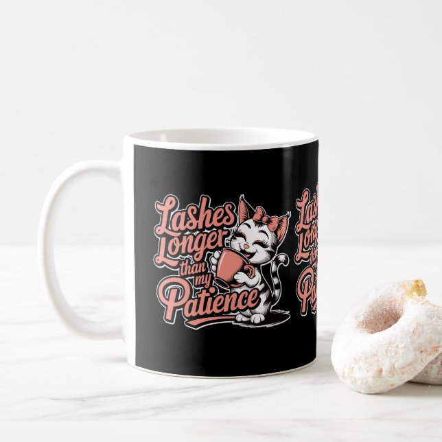 Lashes Longer Than My Patience Cat Owners Cat Moms Coffee Mug (With Donut)