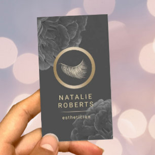 Lashes Makeup Artist Aesthetician Dark Floral Business Card