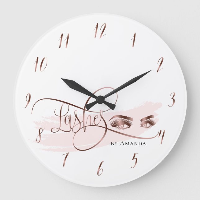 Lashes Makeup artist Beauty Eyes Rose Gold Large Clock (Front)