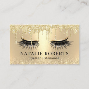 Lashes Makeup Artist Chic Gold Drips Eyelash Salon Business Card