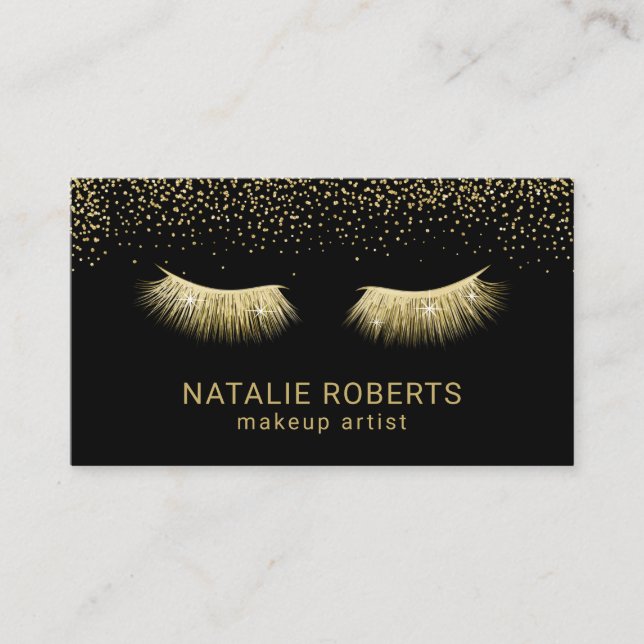 Lashes Makeup Artist Chic Gold Eyelash Extensions Business Card (Front)