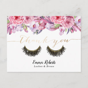 Lashes Makeup Artist Elegant Floral Thank You Postcard