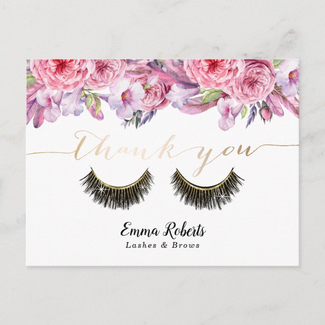 Lashes Makeup Artist Elegant Floral Thank You Postcard (Front)