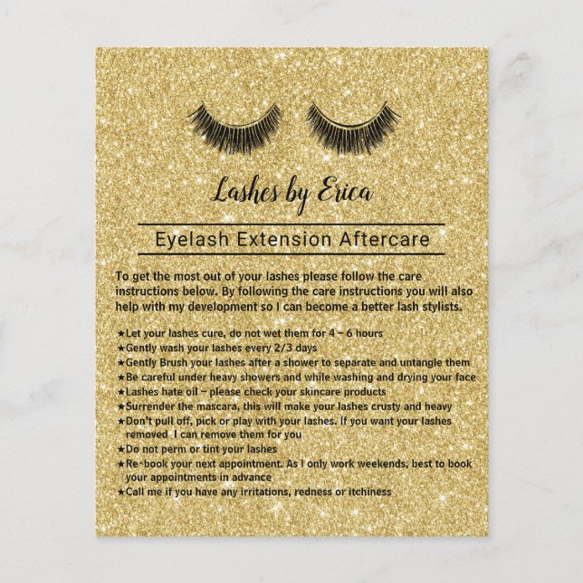 Lashes Makeup Artist Eyelash Aftercare Instruction Flyer (Front)
