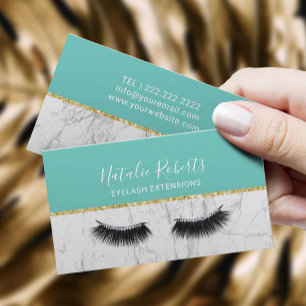 Lashes Makeup Artist Eyelash Teal & White Marble Business Card