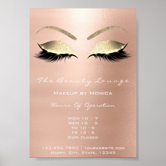 Lashes Makeup Artist Glitter Beauty Salon Gold Poster (Front)