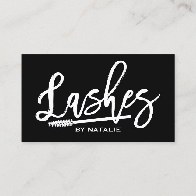 Lashes Makeup Artist Handwritten Script Black Business Card (Front)