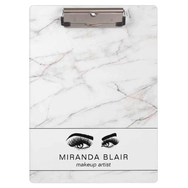 Lashes Makeup Artist Luxe White Marble Clipboard (Front)