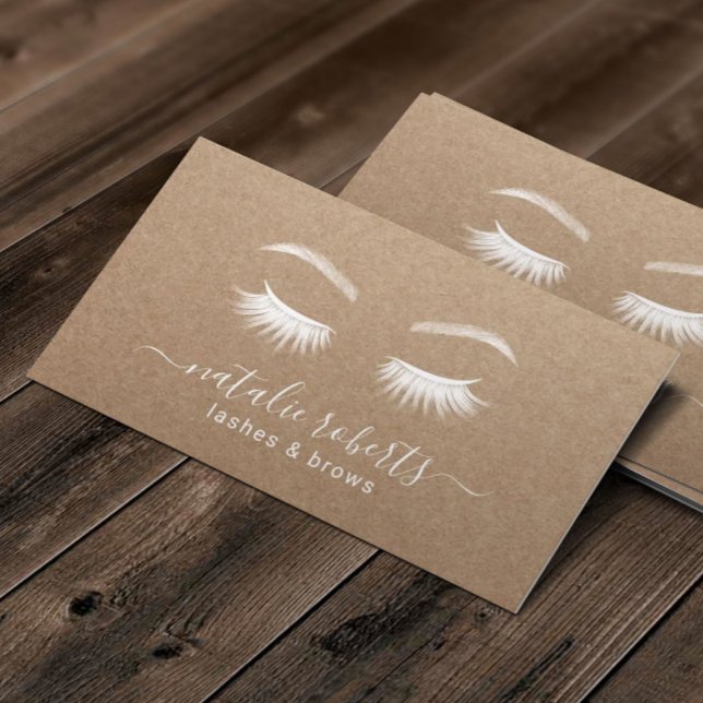 Lashes Makeup Artist Minimalist Rustic Kraft Business Card (Creator Uploaded)