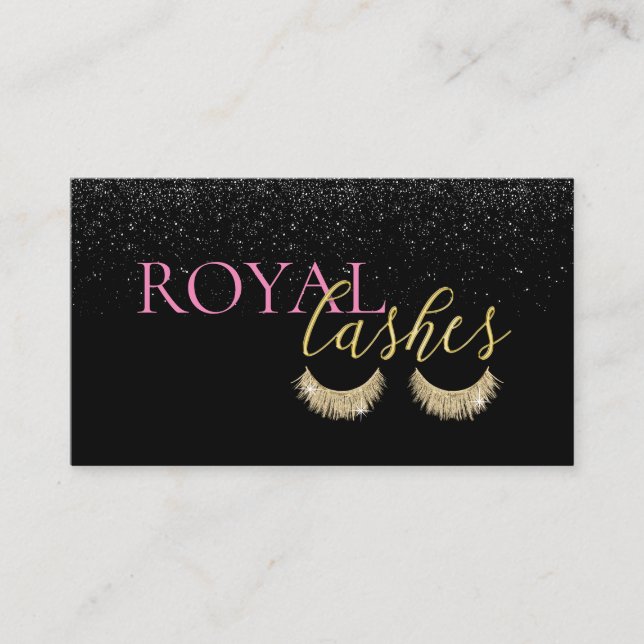 Lashes Makeup Artist Modern Black Glitter Salon Business Card (Front)