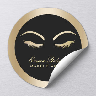 Lashes Makeup Artist Modern Black & Gold Salon Classic Round Sticker