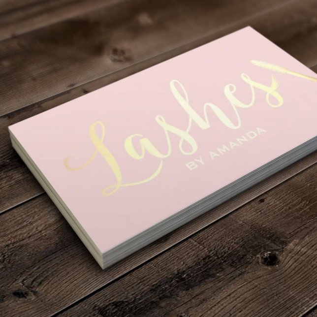 Lashes Makeup Artist Modern Blush Pink Gold Business Card (Creator Uploaded)