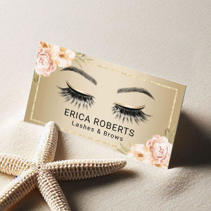 Lashes Makeup Artist Modern Floral Gold Salon Business Card